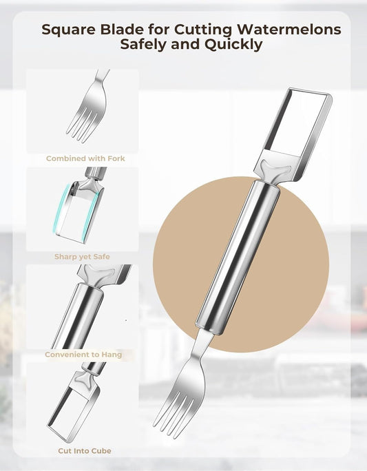 2-in-1 Stainless Steel Watermelon Cutter & Fork | Fruit Slicer Tool | Dual Head Fruit Cutting Gadget