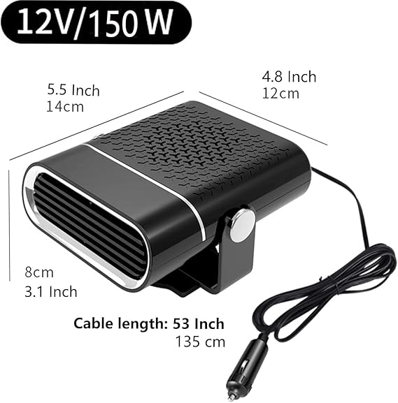 2 in 1 Portable Car Heater & Defogger | 12V Fast Heating with 360° Adjustable Design