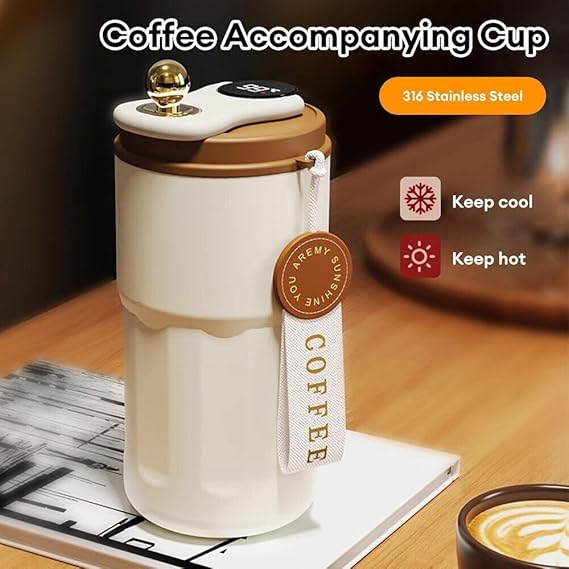 Smart Temperature Display Travel Coffee Mug | Double Wall Stainless Steel Thermal Cup 460ML