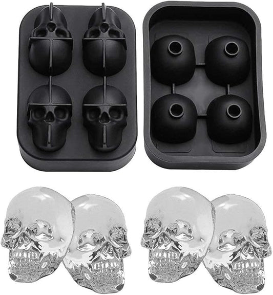 Premium 3D Skull Silicone Ice Mold | 4 Giant Skull Ice Cube Maker for Drinks, Whiskey & Cocktails