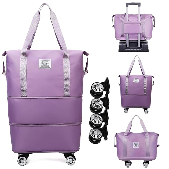 Stylish 2-Layer Duffel Trolley Bag with Wheels | Foldable Travel Luggage Bag for Men & Women