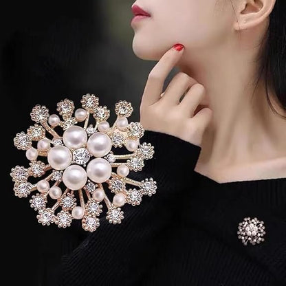 Luxury Pearl Flower Brooch Pin for Women | Crystal Floral Saree Brooch