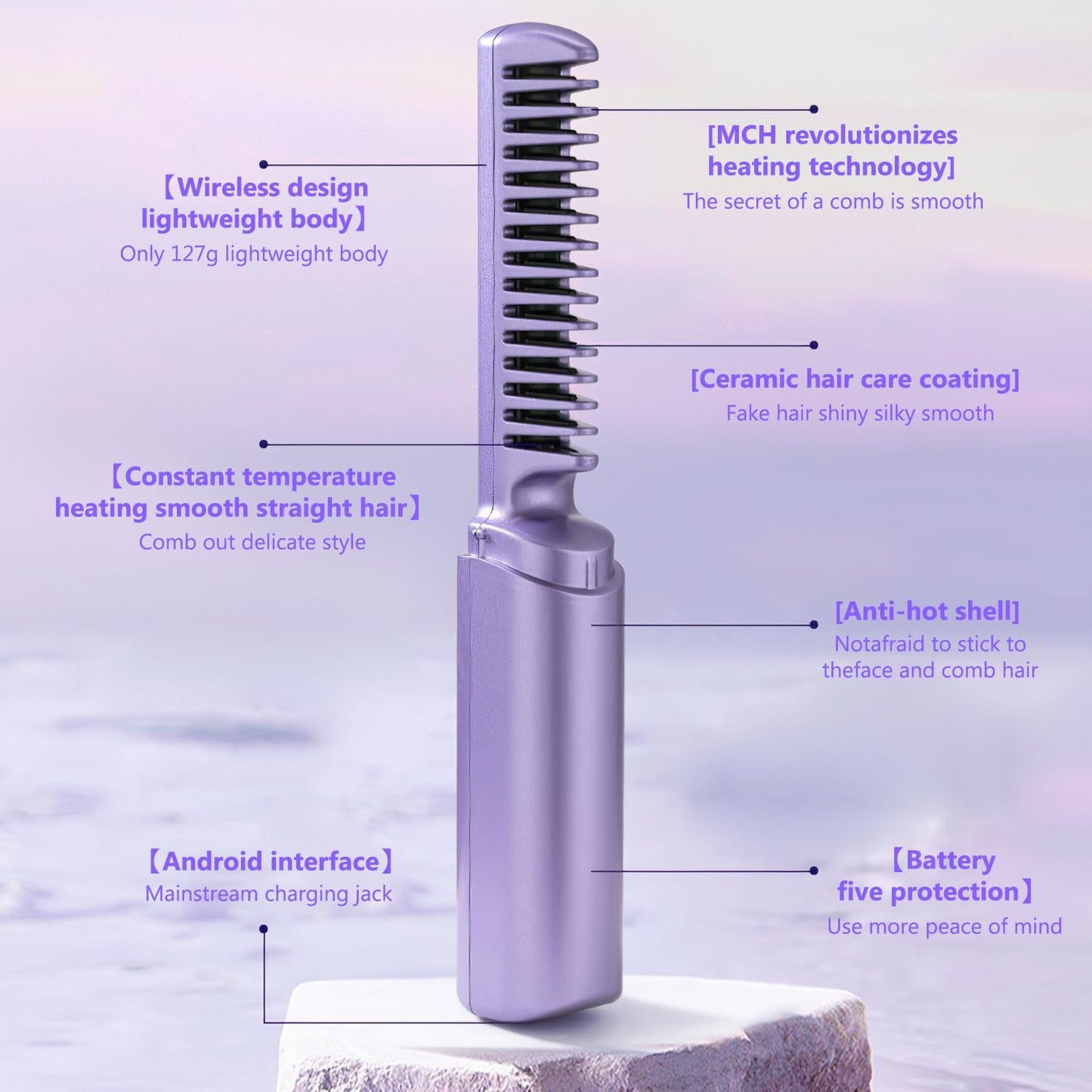 Rechargeable Wireless Mobile Hair Straightener Comb Brush