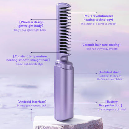 Rechargeable Wireless Mobile Hair Straightener Comb Brush