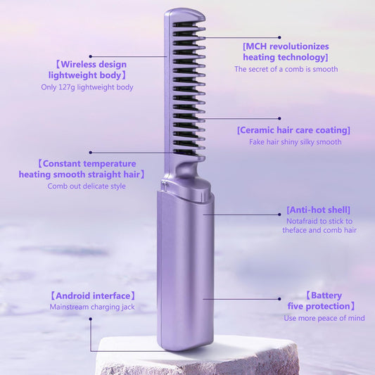 Rechargeable Wireless Mobile Hair Straightener Comb Brush