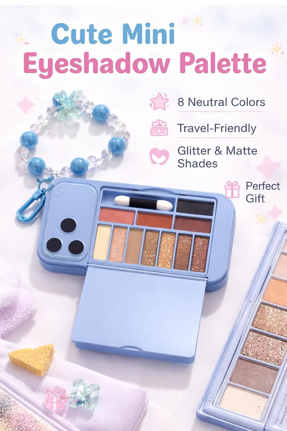 Cute Mini iPhone 17 Pro Makeup Style Eyeshadow Palette with Glitter & Matte Shades