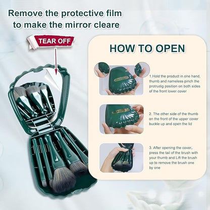 5-in-1 Portable Makeup Brush Set with Built-in Mirror – Travel-Friendly Multifunction Beauty Brush Kit