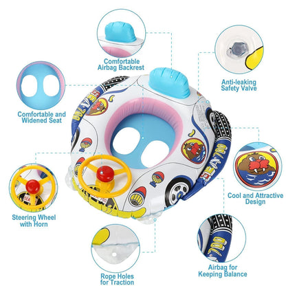 Kids Inflatable Swimming Car Float with Pump | Baby Pool Seat Ring