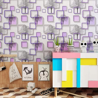 Purple Cube 3D Wallpaper | 45x500 cm PVC Wall Sticker | Self Adhesive Waterproof Wallpaper