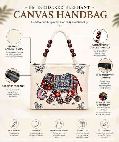 Elephant Bag | Ethnic Canvas Tote Bag for Women | Stylish Shoulder Handbag