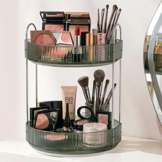 360° Rotating Makeup Organizer Box 2 Layer | Cosmetic Storage Organizer Stand