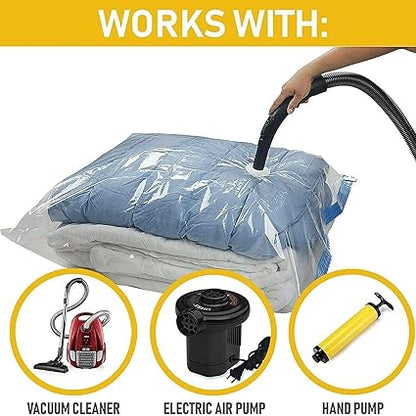5 PCS Vacuum Storage Bags with Pump – Reusable Space Saver Seal Bags