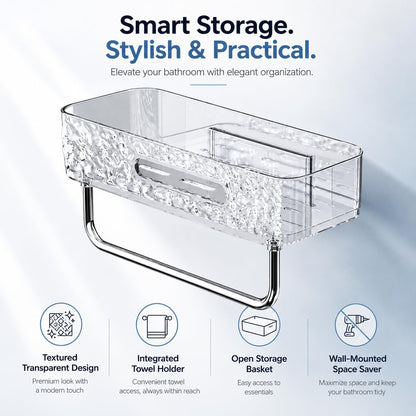 Transparent Self Adhesive Bathroom Shelf with Towel Holder
