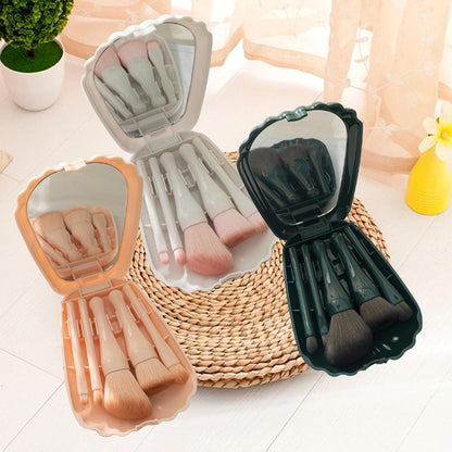 5-in-1 Portable Makeup Brush Set with Built-in Mirror – Travel-Friendly Multifunction Beauty Brush Kit