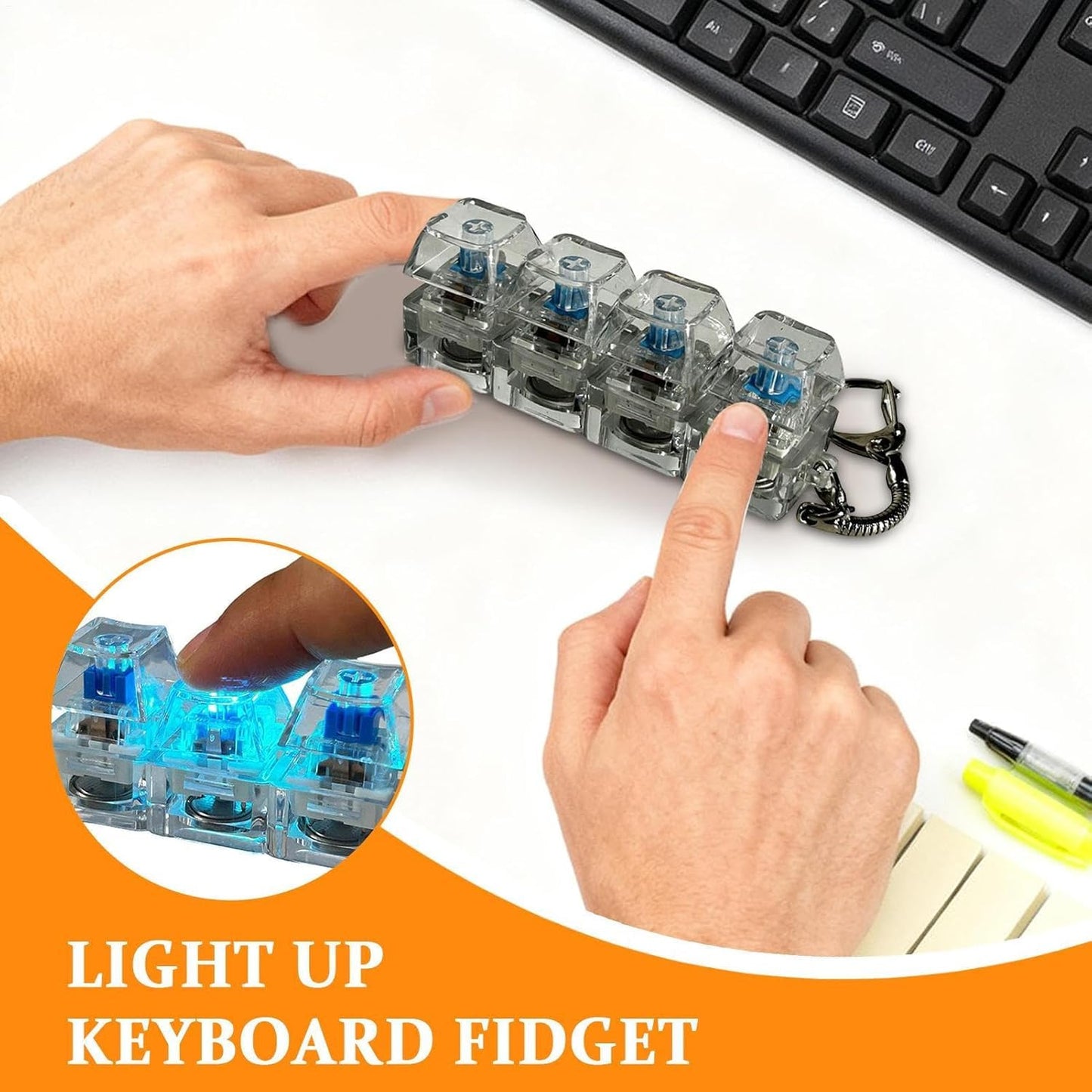 Mechanical Keyboard Switch Fidget Keychain – 4 Key Click Stress Relief Toy | Clicky Desk Gadget