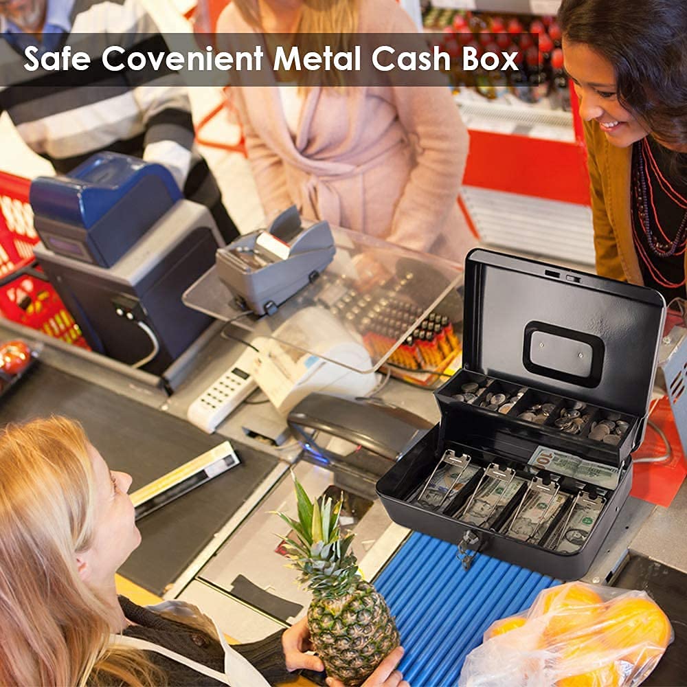 Metal Cash Box Big Size 30x24x9 CM with Lock & Coin Tray