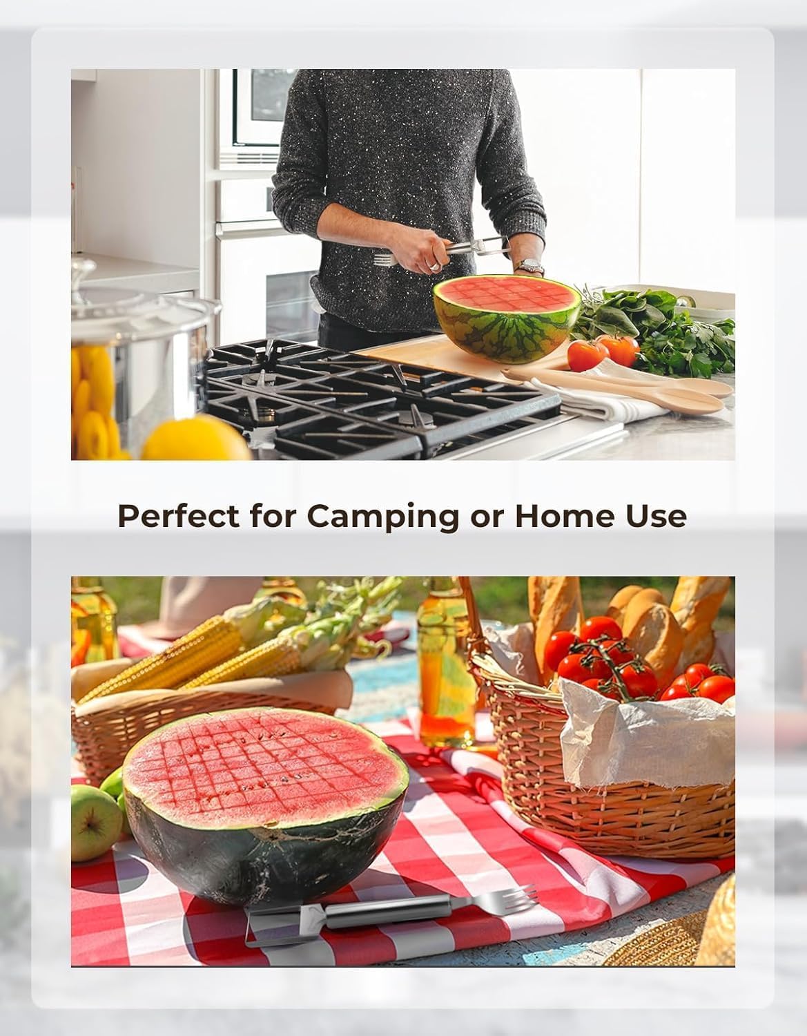 2-in-1 Stainless Steel Watermelon Cutter & Fork | Fruit Slicer Tool | Dual Head Fruit Cutting Gadget