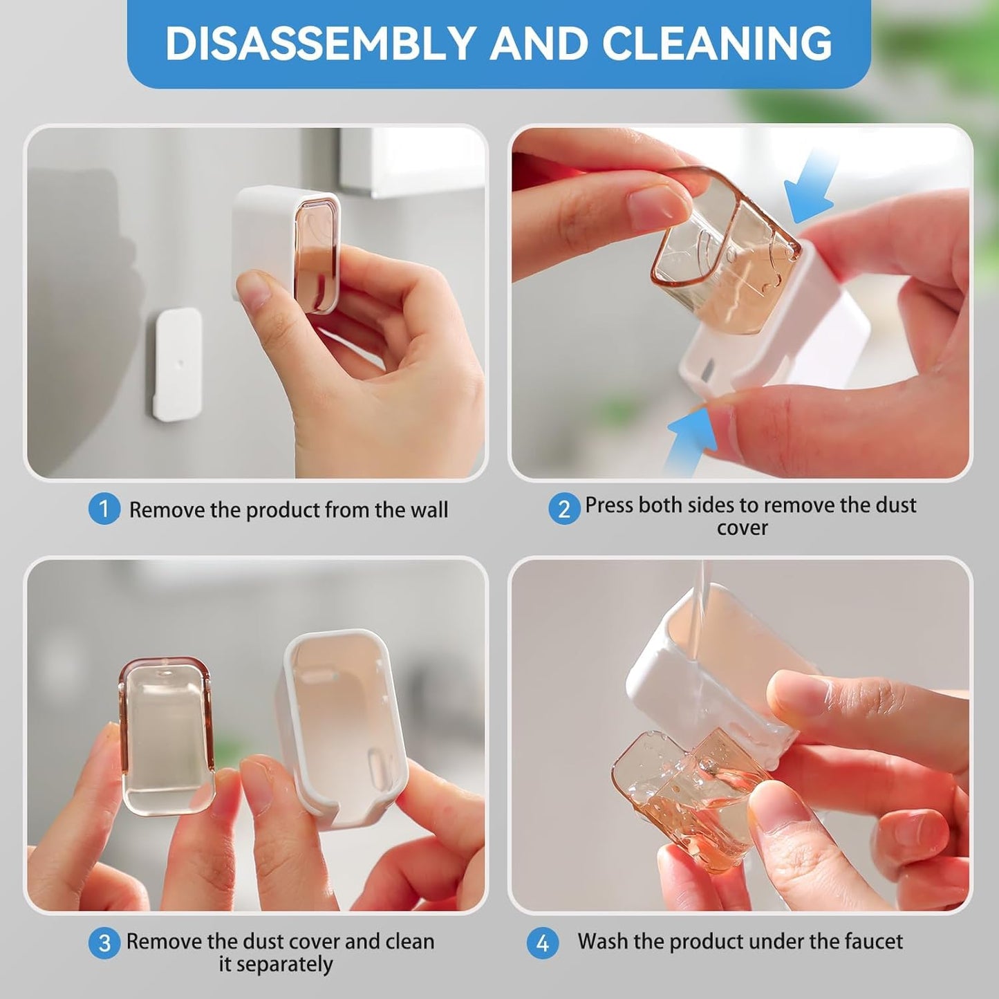 Toothbrush Holder with Dustproof Clear Window (Pack Of 4) | Wall Mounted Toothbrush Organizer for Bathroom