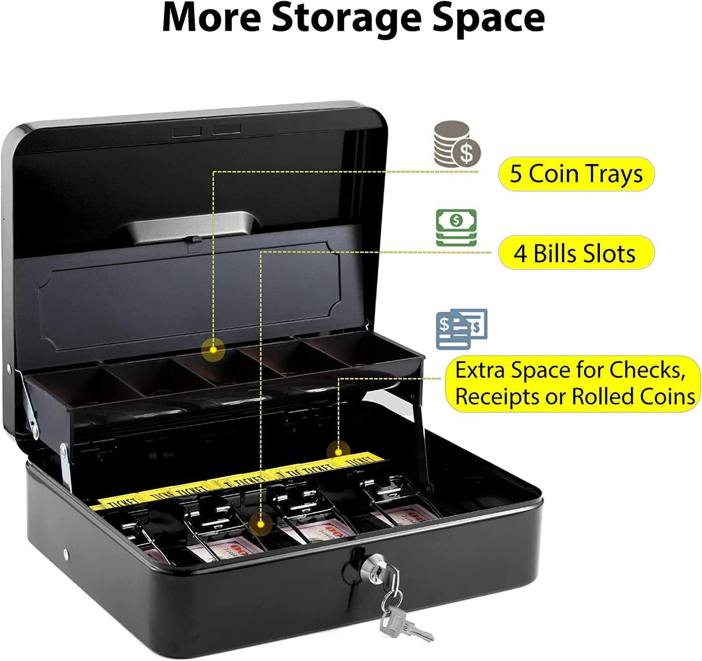 Metal Cash Box Big Size 30x24x9 CM with Lock & Coin Tray