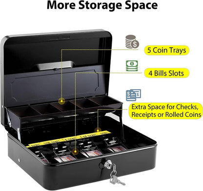 Metal Cash Box Big Size 30x24x9 CM with Lock & Coin Tray