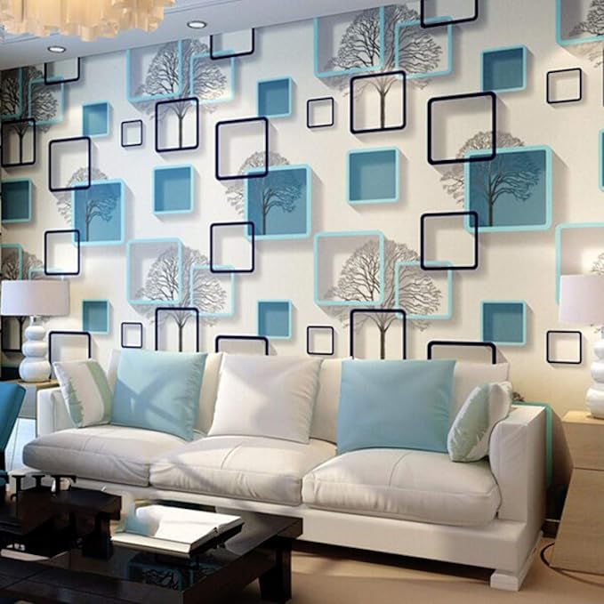 Blue Cube 3D Wallpaper | 45x500 cm PVC Wall Sticker | Self Adhesive Waterproof Wallpaper