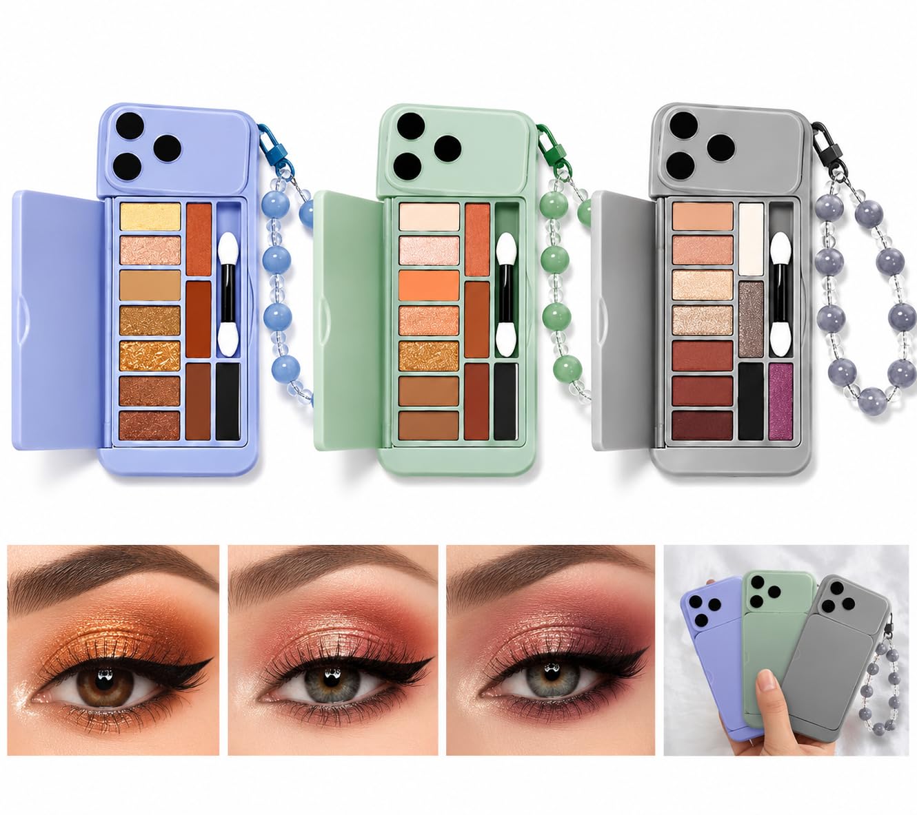 Cute Mini iPhone 17 Pro Makeup Style Eyeshadow Palette with Glitter & Matte Shades