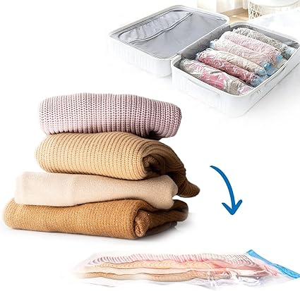 5 PCS Vacuum Storage Bags with Pump – Reusable Space Saver Seal Bags