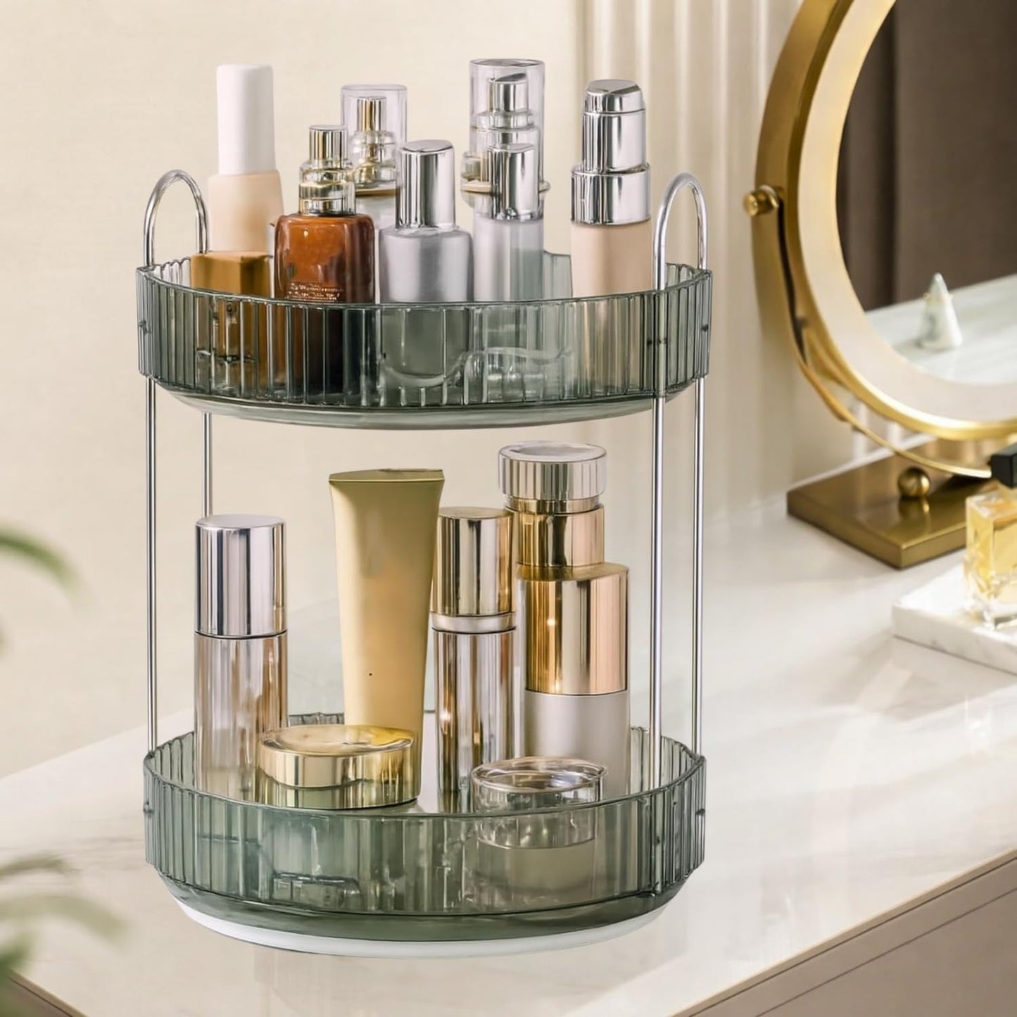 360° Rotating Makeup Organizer Box 2 Layer | Cosmetic Storage Organizer Stand