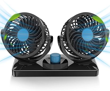 Portable Electric Car Cooling Fan – Dual Head Adjustable 12V Vehicle Air Circulation Fan