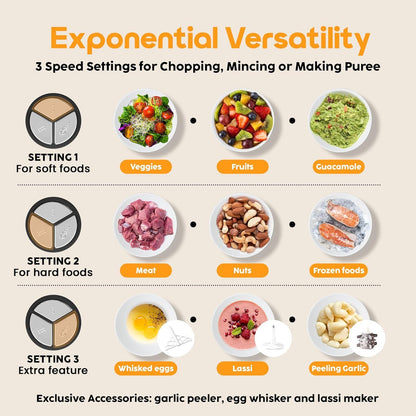 3 Litre Electric Food Chopper & Grinder with Handle | Stainless Steel Heavy-Duty Vegetable, Fruit & Meat Chopper