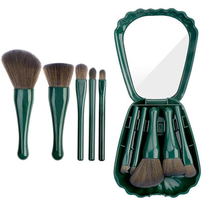 5-in-1 Portable Makeup Brush Set with Built-in Mirror – Travel-Friendly Multifunction Beauty Brush Kit