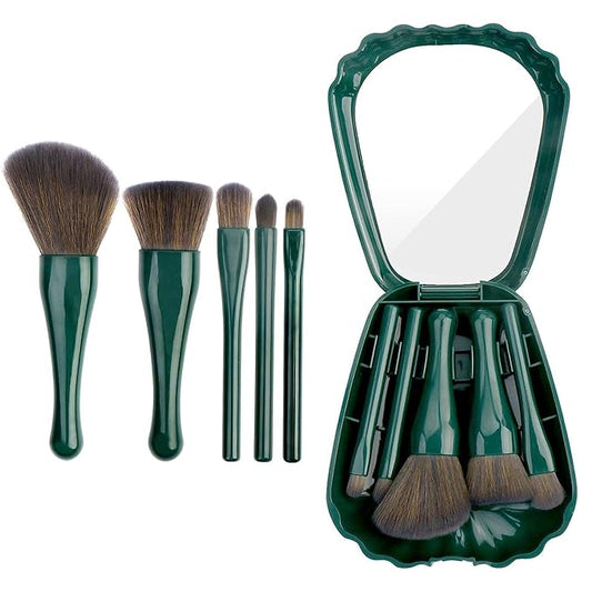 5-in-1 Portable Makeup Brush Set with Built-in Mirror – Travel-Friendly Multifunction Beauty Brush Kit