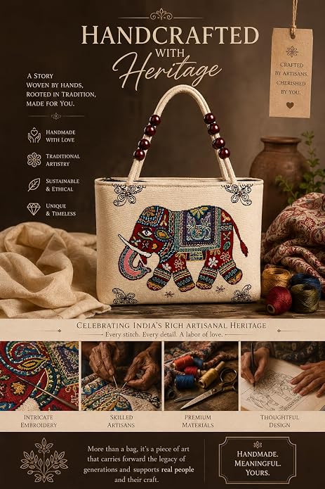 Elephant Bag | Ethnic Canvas Tote Bag for Women | Stylish Shoulder Handbag