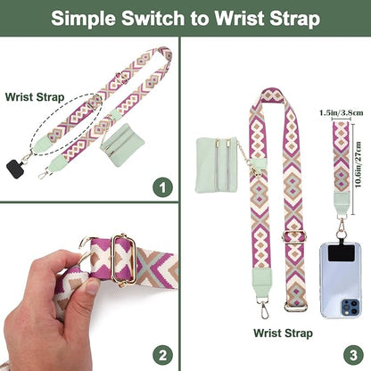 Stylish Hands-Free Phone Carry Strap with Card Holder & Zipper Purse