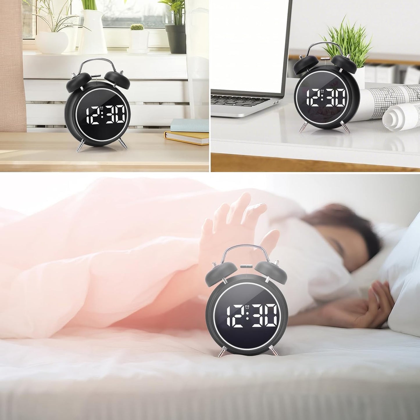 Twin Bell LED Digital Alarm Clock with Night Light Display