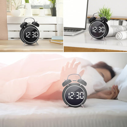 Twin Bell LED Digital Alarm Clock with Night Light Display