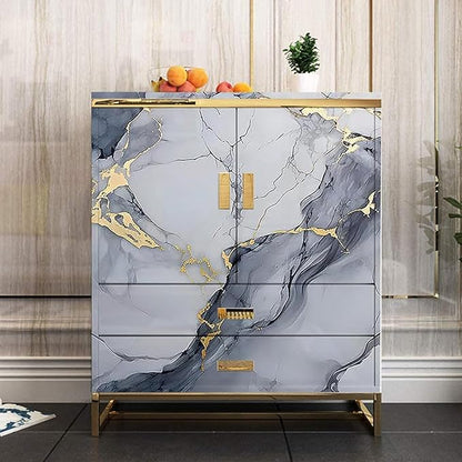 Grey & White with Gold Veins – Self Adhesive Marble Foil Wallpaper | Size: 60 × 200 cm