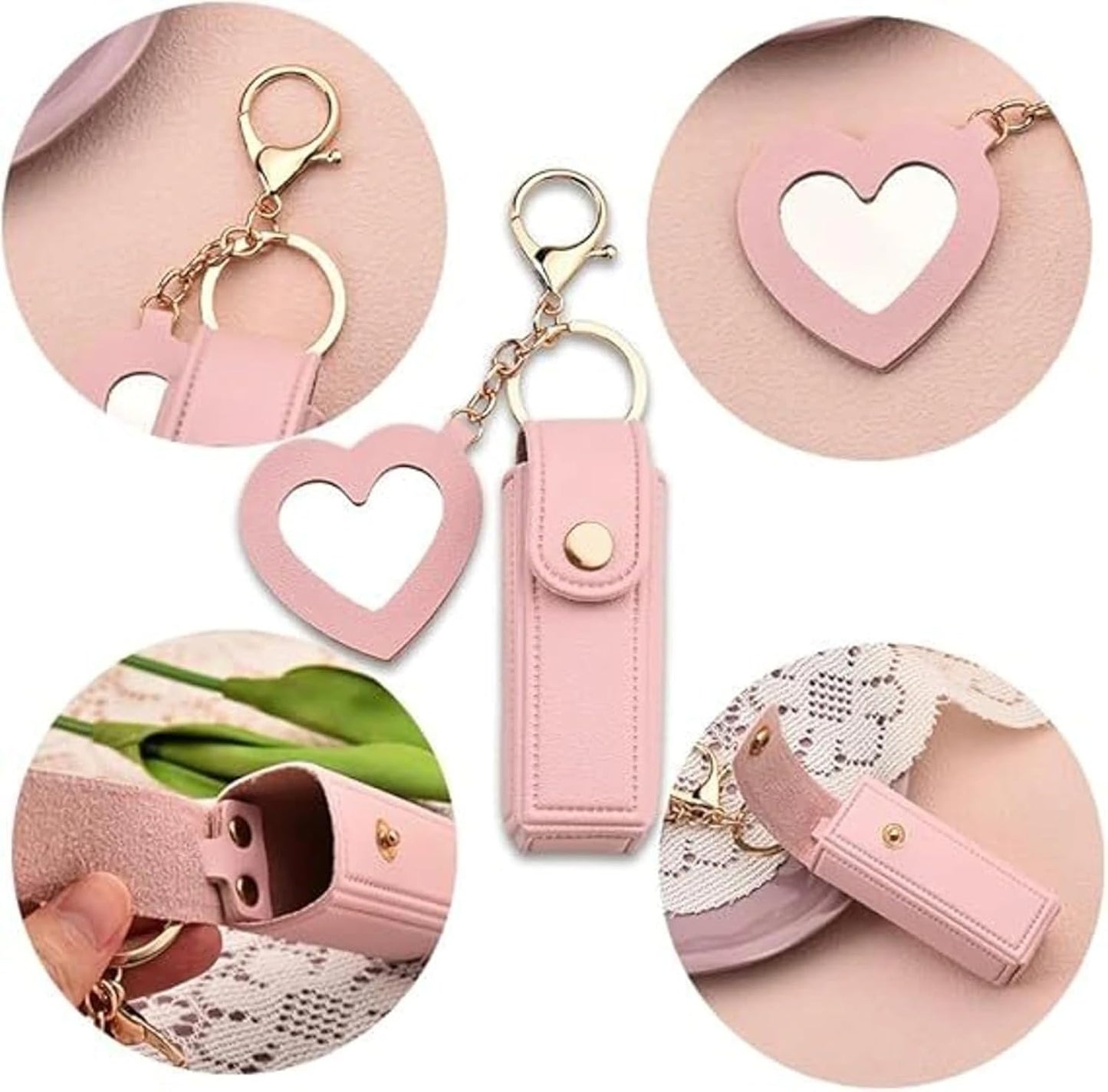 Lipstick Holder Keychain with Mirror | Portable Travel Lipstick Case