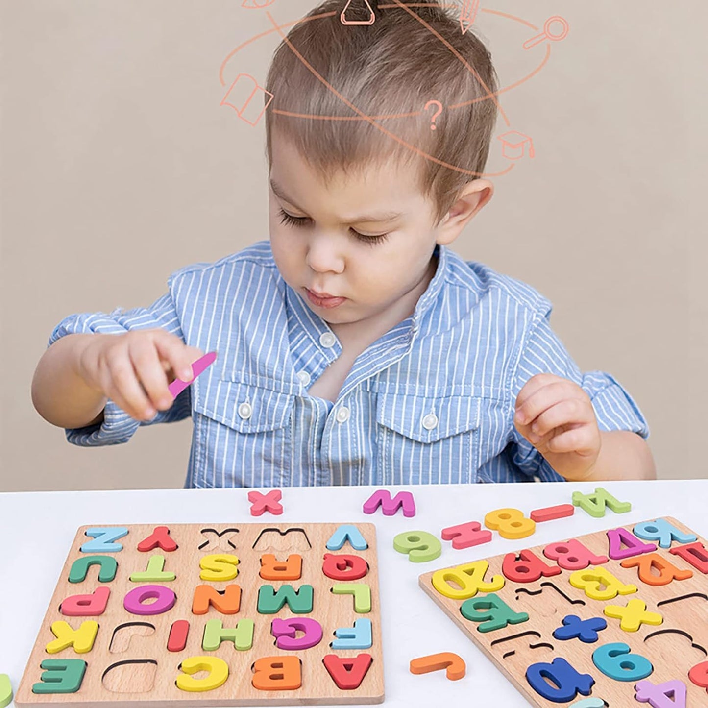 3 in 1 Wooden Puzzle Board for Toddlers – Alphabet, Numbers & Shapes Learning Toy