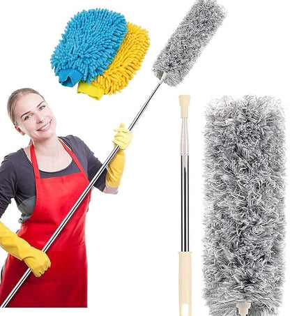 Extendable Microfiber Fan Duster | Bendable, Washable Ceiling & Fan Cleaning Brush with Stainless Steel Pole