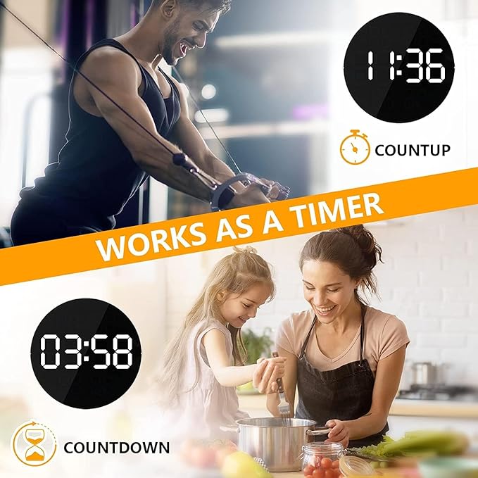 LED Digital Round Wall Clock with Time, Temperature, Humidity, Date & Dual Alarm Display