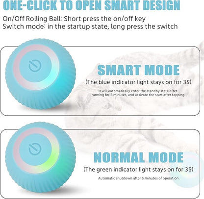 Automatic Cat Teaser Ball USB Rechargeable Automatic Rolling Cat Toy Ball with LED Light