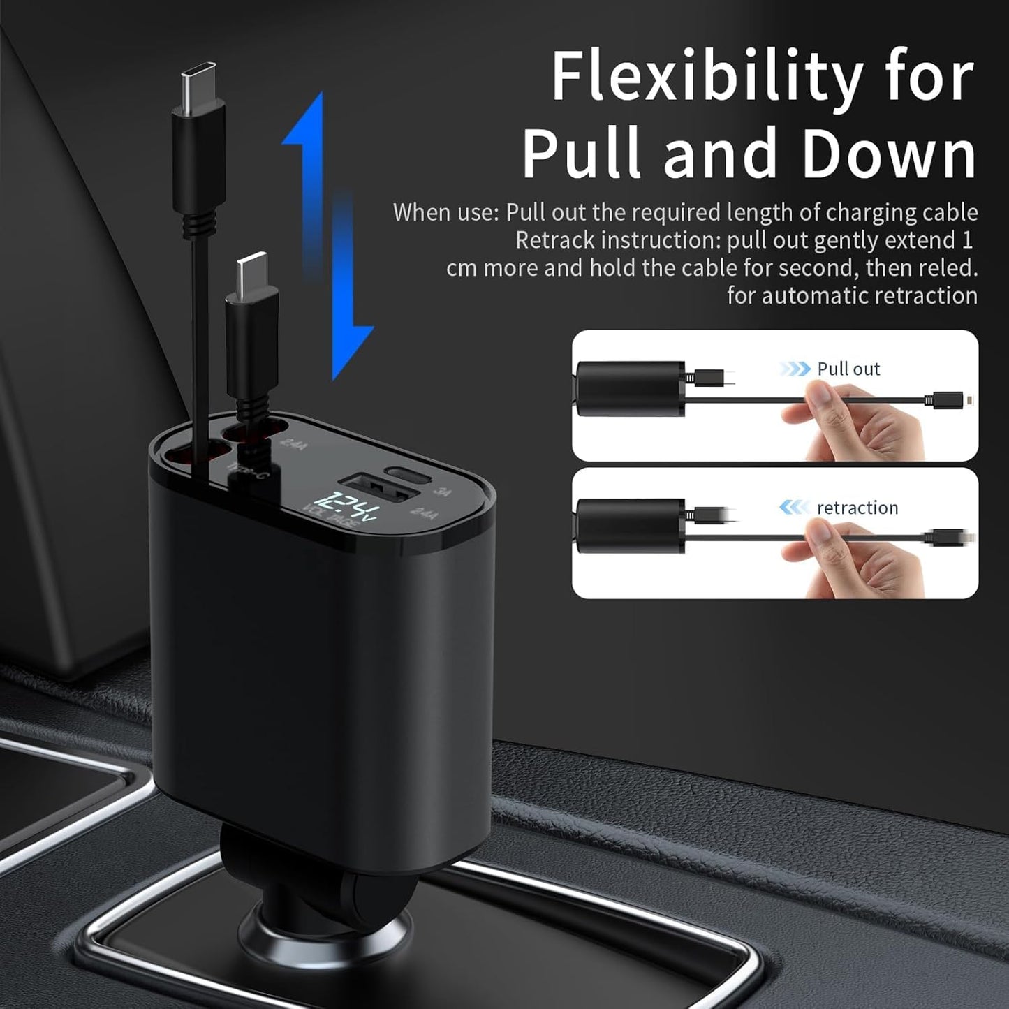 4-in-1 Fast Car Charger with Multi Charging Cables