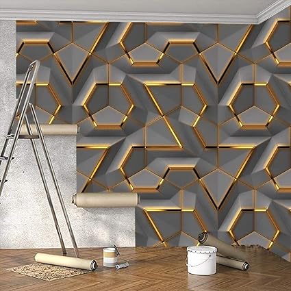 3D Black Gold Wall Sticker & PVC Self-Adhesive DIY Wallpaper (45 x 500 cm) (Dark Gold Geometric)