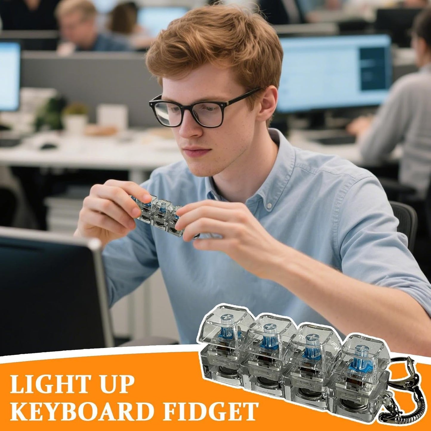 Mechanical Keyboard Switch Fidget Keychain – 4 Key Click Stress Relief Toy | Clicky Desk Gadget