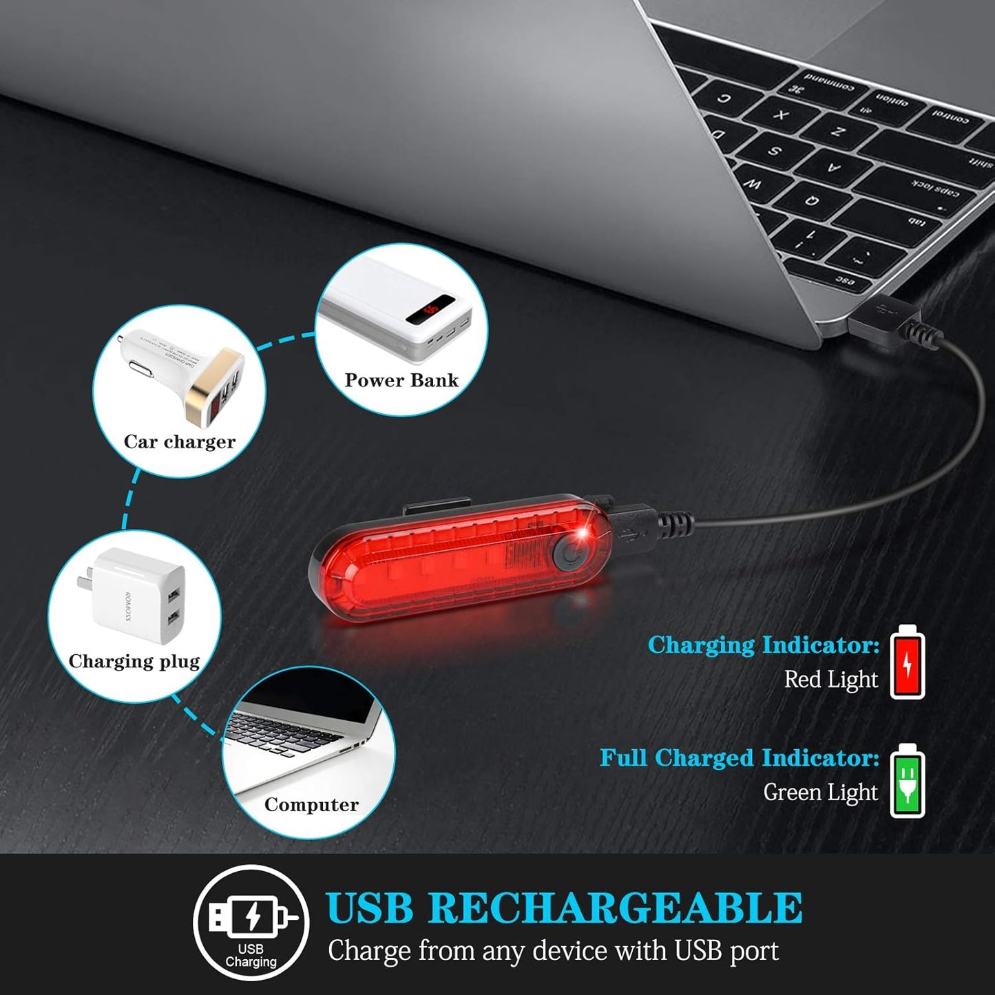 Rechargeable Bicycle Tail Light LED USB Charging Rear Safety Light