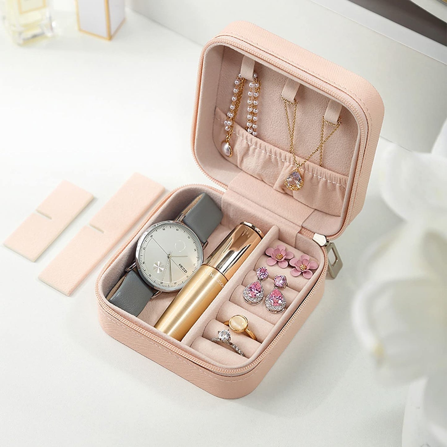 Mini PU Leather Zipper Portable Storage Box