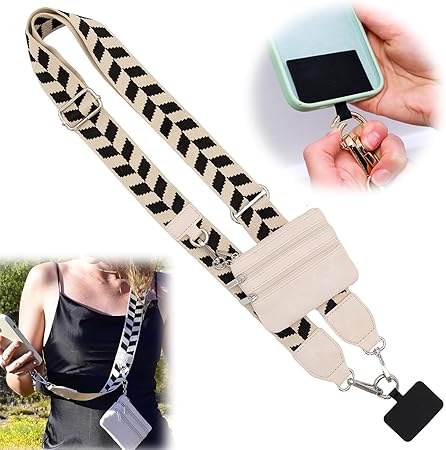 Stylish Hands-Free Phone Carry Strap with Card Holder & Zipper Purse