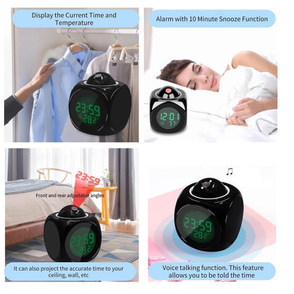 LCD Projection Alarm Clock with LED Display – Digital Time Projector & Temperature Display