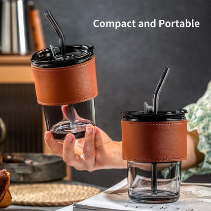 GLASS TUMBLER CUP WITH LID (400ML)